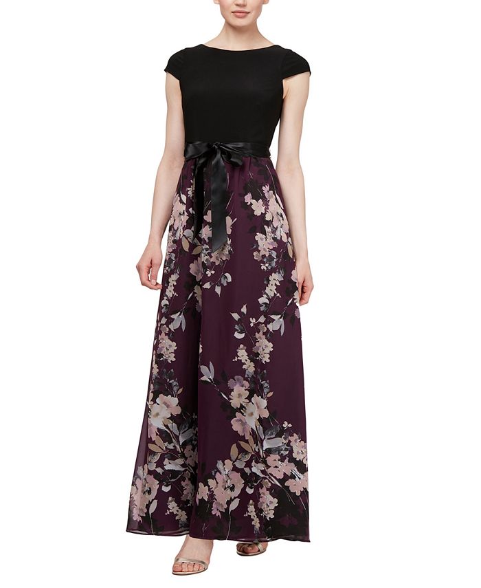 Vestido longo floral misto SL Fashions feminino, roxo, tamanho 6