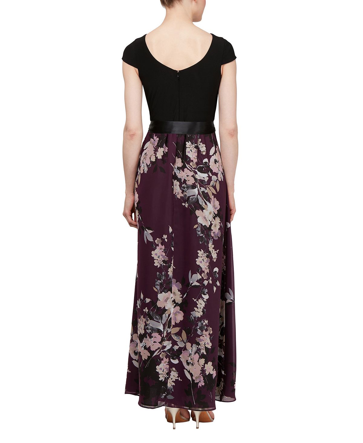 Vestido longo floral misto SL Fashions feminino, roxo, tamanho 6