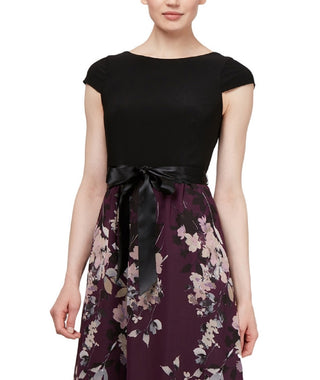 Vestido longo floral misto SL Fashions feminino, roxo, tamanho 6