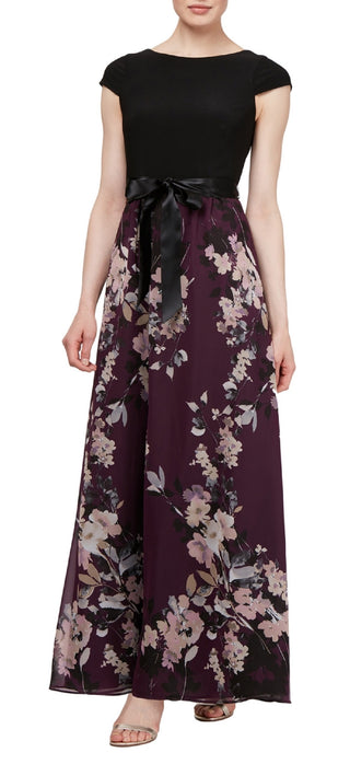 Vestido longo floral misto SL Fashions feminino, roxo, tamanho 10