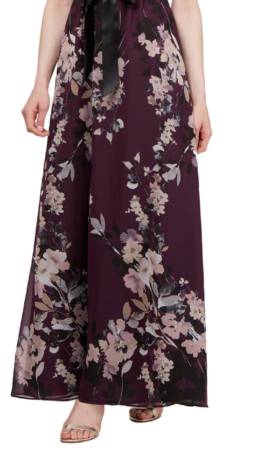 Vestido feminino SL Fashions com saia floral e manga curta, roxo, tamanho 14