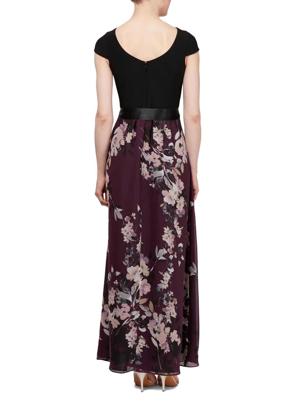 Vestido feminino SL Fashions com saia floral e manga curta, roxo, tamanho 16
