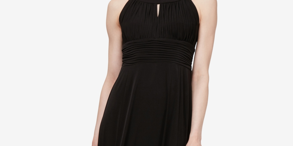 Vestido longo plissado feminino SL Fashions, preto, tamanho 6