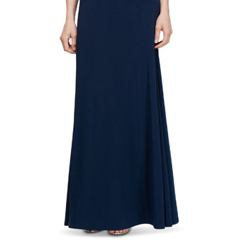 SL Fashions Women's Ruched Waist Lace Sleeve Gown Blue Size 18