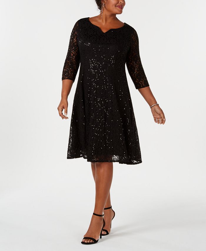 Vestido de renda com lantejoulas SL Fashions feminino, preto, tamanho 18W