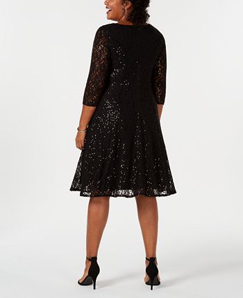 Vestido de renda com lantejoulas SL Fashions feminino, preto, tamanho 18W