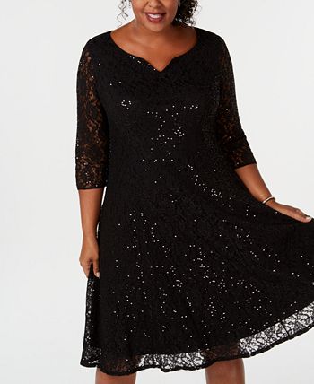 Vestido de renda com lantejoulas SL Fashions feminino, preto, tamanho 18W