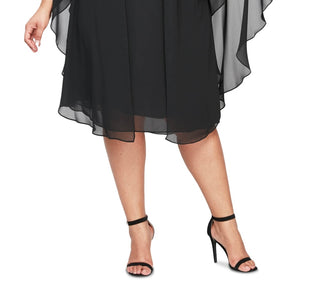 Vestido e capa de chiffon com strass feminino SL Fashions, preto, tamanho 20W