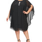 Vestido e capa de chiffon com strass feminino SL Fashions, preto, tamanho 20W