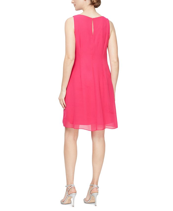 Vestido tubinho feminino sem mangas de chiffon com decote em joia, rosa, tamanho 14, SL Fashions