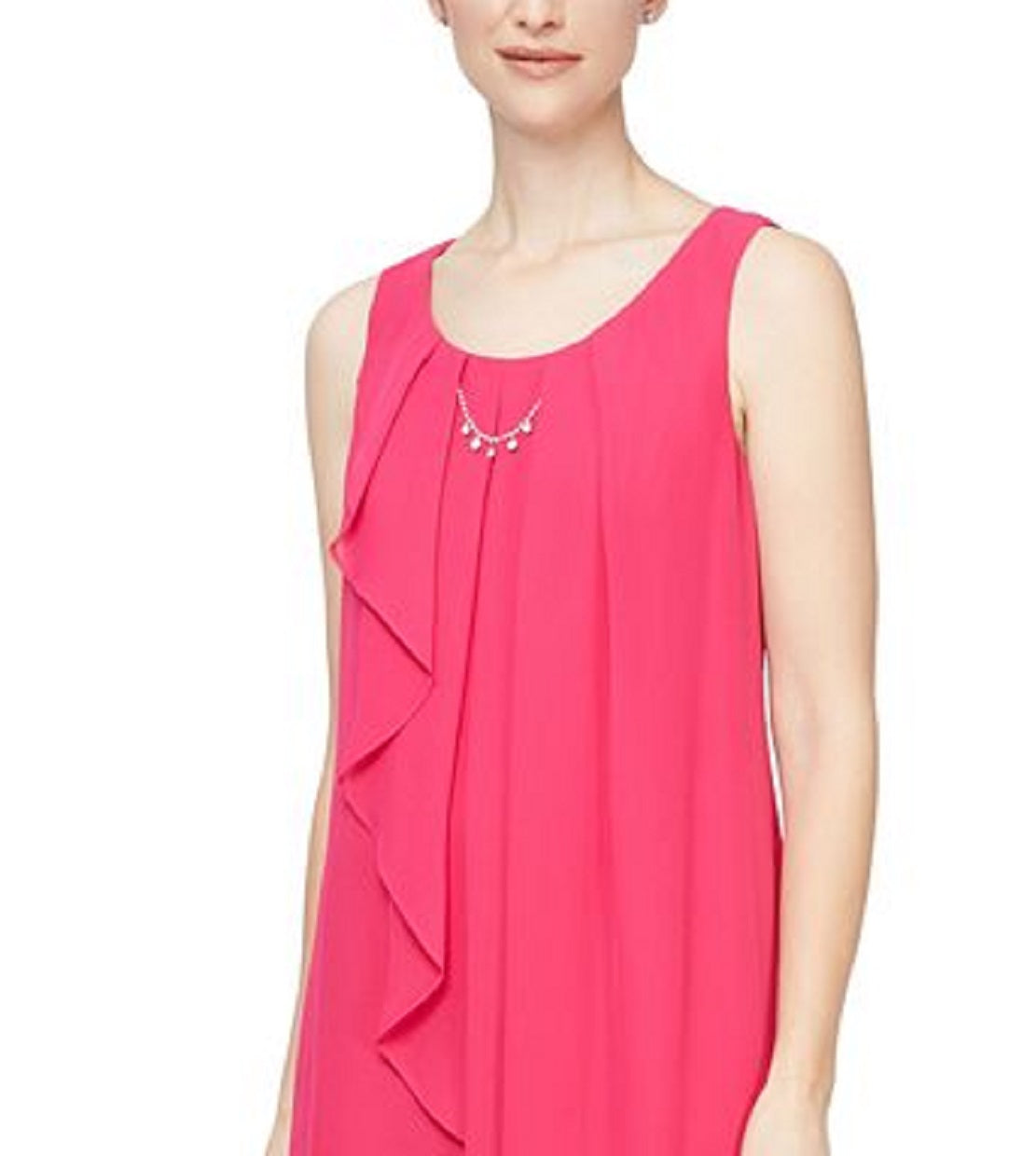 Vestido tubinho feminino sem mangas de chiffon com decote em joia, rosa, tamanho 14, SL Fashions