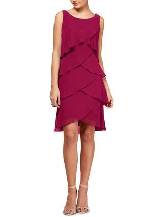 Vestido feminino casual de chiffon com babados e camadas de framboesa SL Fashions, rosa, tamanho 16