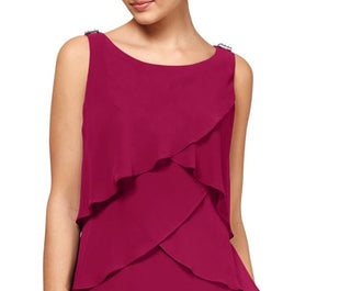 Vestido feminino casual de chiffon com babados e camadas de framboesa SL Fashions, rosa, tamanho 16