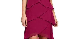 Vestido feminino casual de chiffon com babados e camadas de framboesa SL Fashions, rosa, tamanho 16