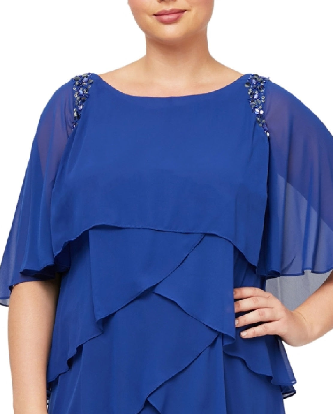 Vestido feminino SL Fashions com babados e ombros em camadas, azul, tamanho 20W
