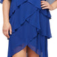 Vestido feminino SL Fashions com babados e ombros em camadas, azul, tamanho 20W