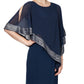 Vestido capelete assimétrico com acabamento em folha de alumínio SL Fashions, tamanho 8, azul