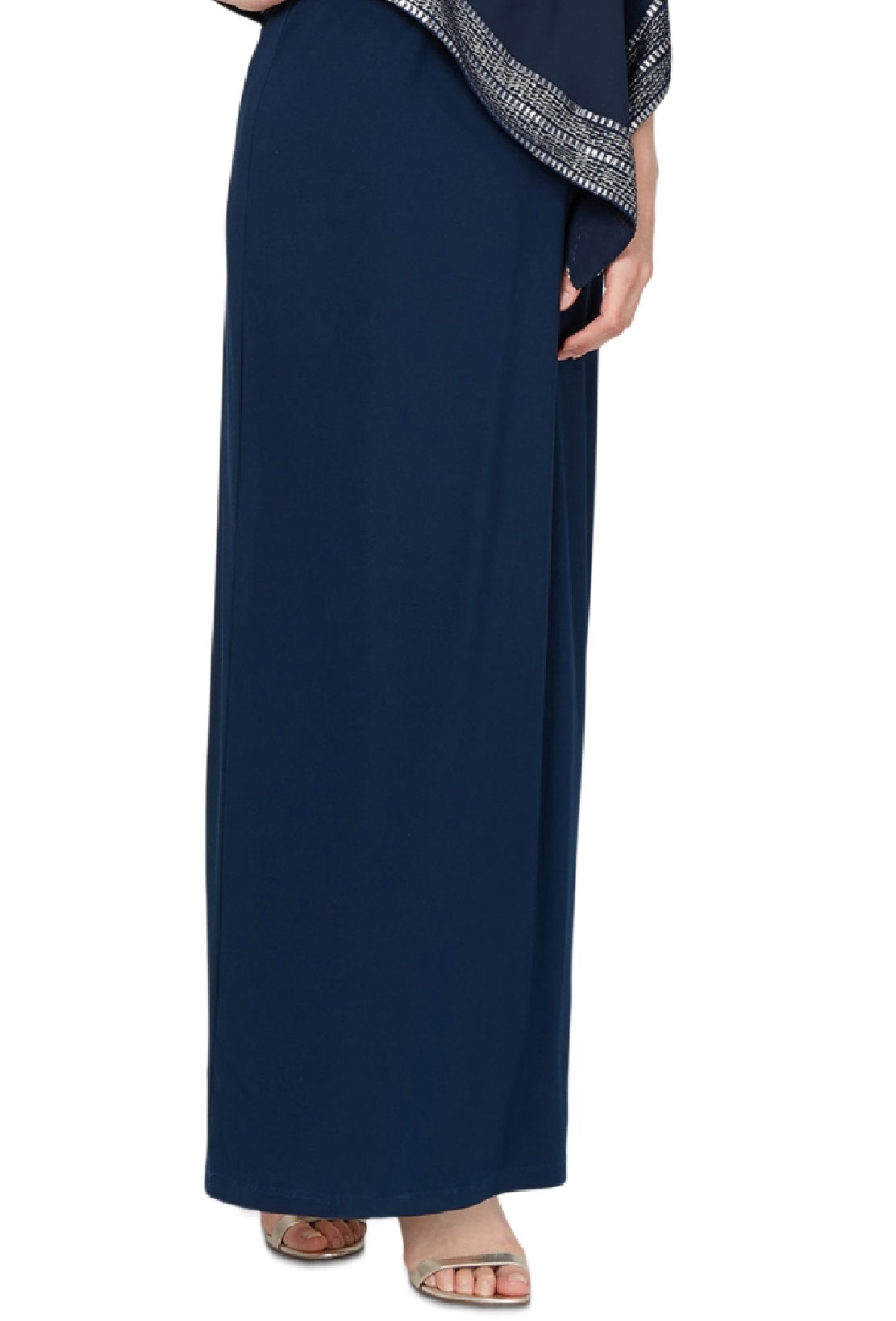 Vestido capelete assimétrico com acabamento em folha de alumínio SL Fashions, tamanho 8, azul