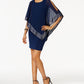 Vestido tubinho assimétrico com acabamento em folha de alumínio SL Fashions, azul, tamanho 12