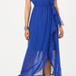 Vestido longo feminino SL Fashions com sobrepeliz alto e baixo, azul, tamanho 10