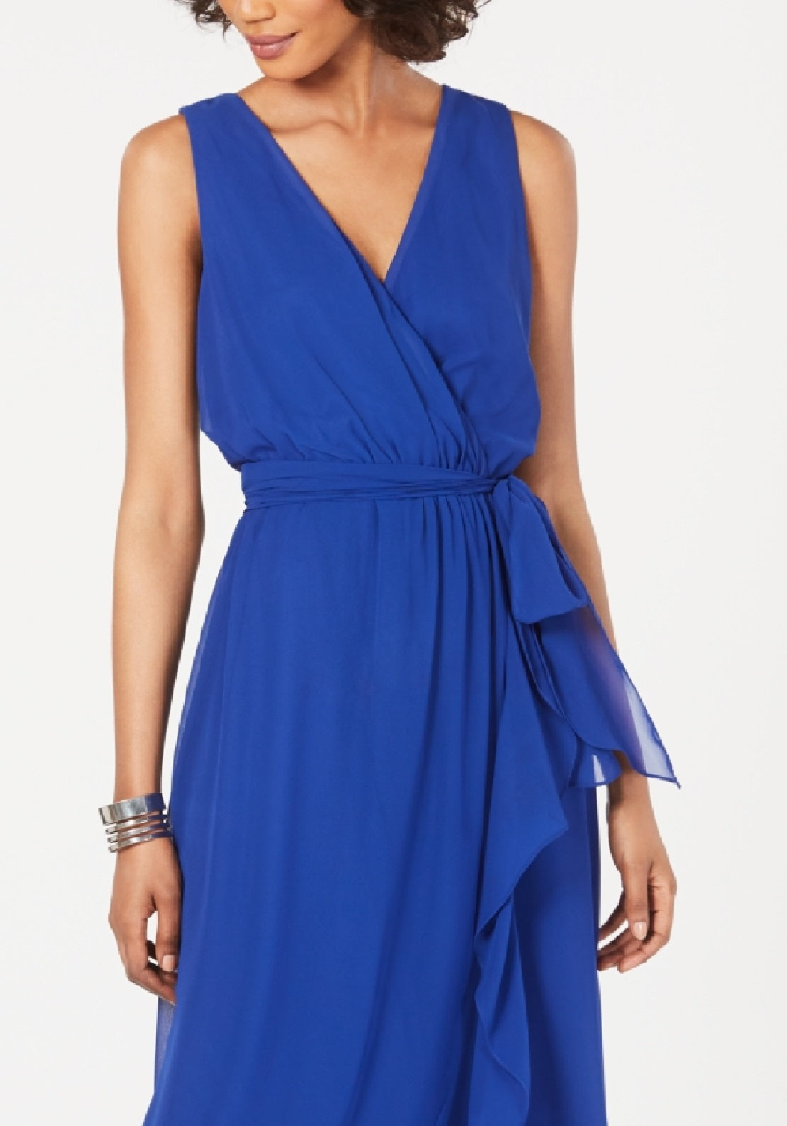 Vestido longo feminino SL Fashions com sobrepeliz alto e baixo, azul, tamanho 10