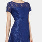 Vestido midi de renda com lantejoulas SL Fashions feminino, azul, tamanho 2