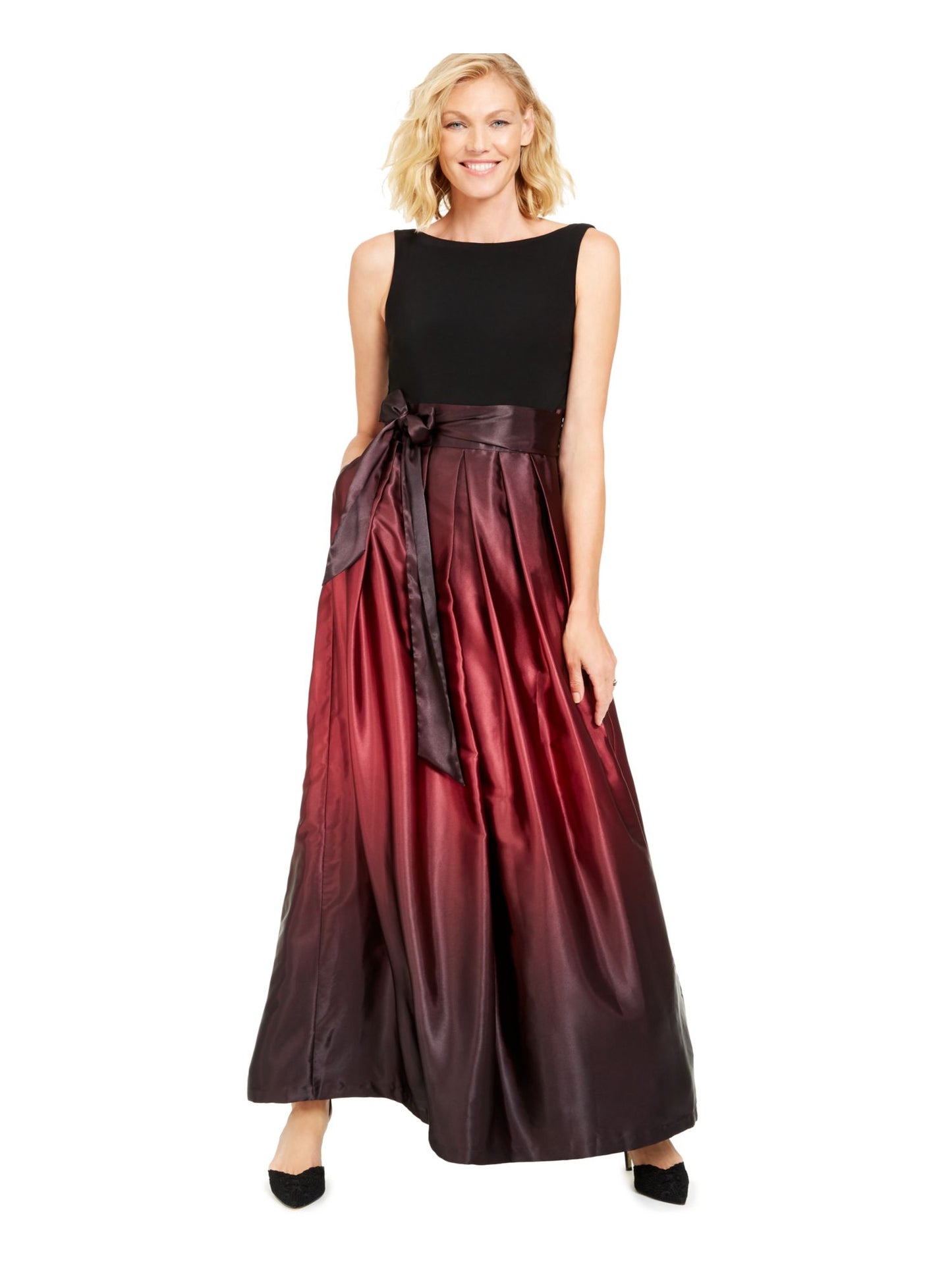 Vestido de festa feminino SL Fashions com faixa de cetim ombré, tamanho 10, vermelho