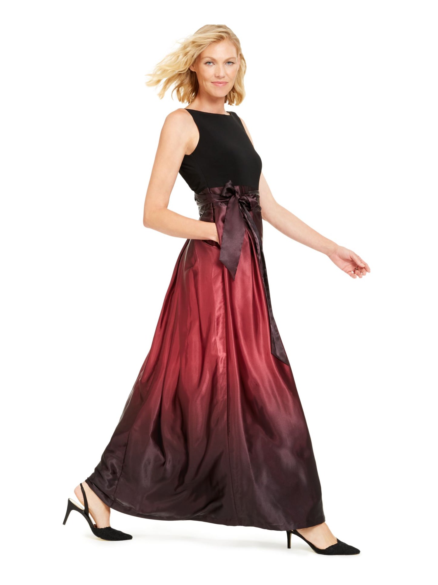 Vestido de festa feminino SL Fashions com faixa de cetim ombré, tamanho 10, vermelho