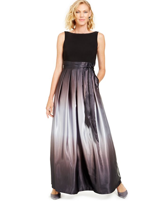 Vestido de festa feminino SL Fashions com faixa de cetim ombré e laço, preto, tamanho 14