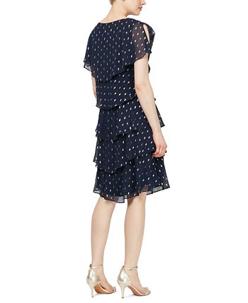 Vestido feminino de bolinhas em camadas SL Fashions, azul, tamanho 16