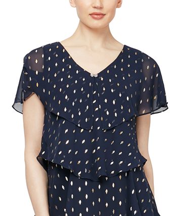 Vestido feminino de bolinhas em camadas SL Fashions, azul, tamanho 16