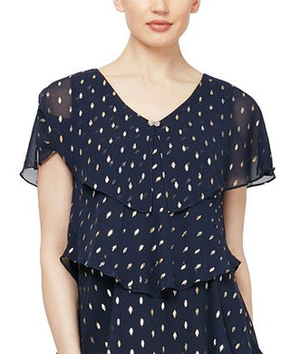 Vestido feminino de bolinhas em camadas SL Fashions, azul, tamanho 16