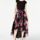 Vestido longo feminino SL Fashions com saia floral alta e baixa, preto, tamanho 4