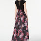 Vestido longo feminino SL Fashions com saia floral alta e baixa, preto, tamanho 4