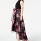 Vestido longo feminino SL Fashions com saia floral alta e baixa, preto, tamanho 4