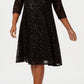 Vestido de renda com lantejoulas SL Fashions feminino, preto, tamanho 14W