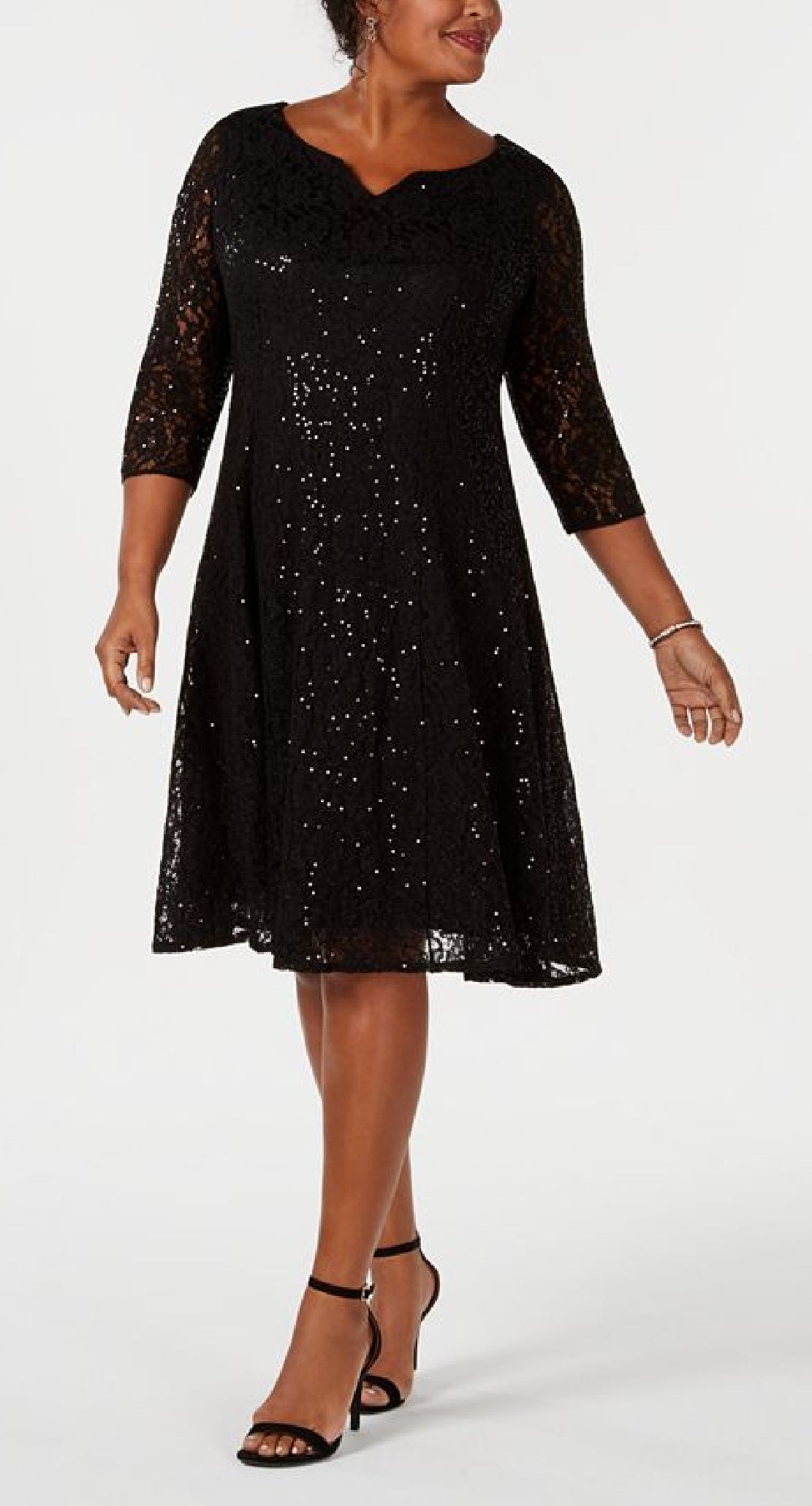 Vestido de renda com lantejoulas SL Fashions feminino, preto, tamanho 14W