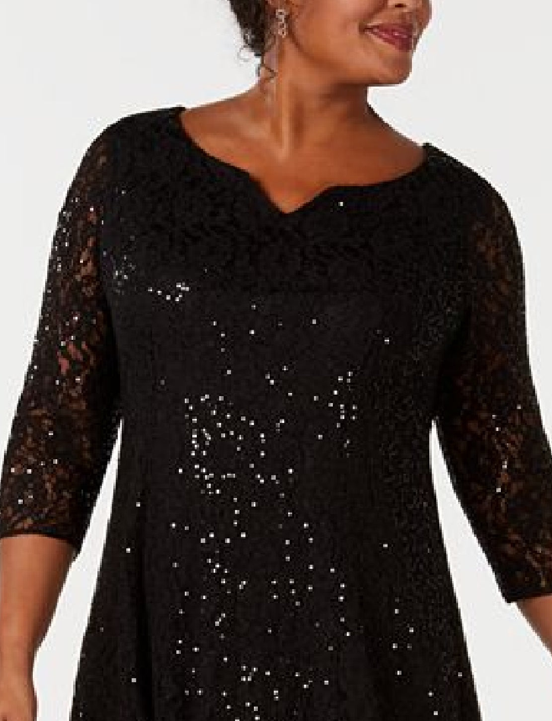 Vestido de renda com lantejoulas SL Fashions feminino, preto, tamanho 14W
