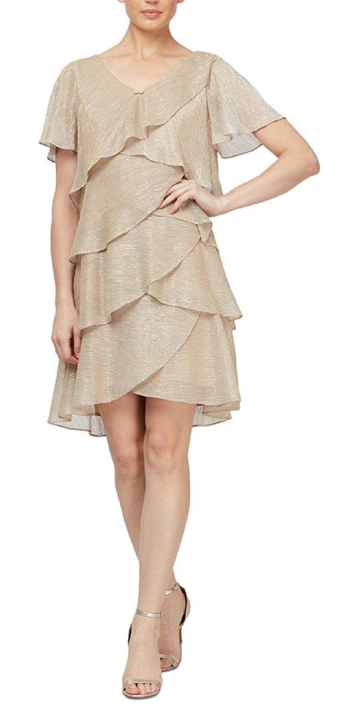 Vestido feminino com brilho e camadas SL Fashions, rosa, tamanho 6