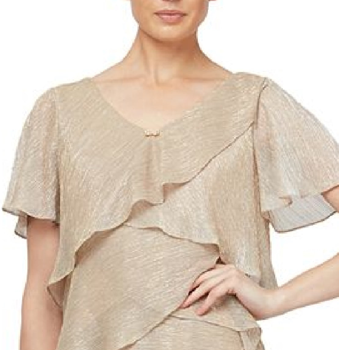 Vestido feminino com brilho e camadas SL Fashions, rosa, tamanho 6