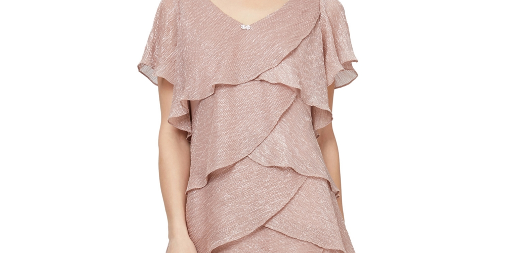Vestido feminino com brilho e camadas SL Fashions, rosa, tamanho 8