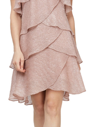 Vestido feminino com brilho e camadas SL Fashions, laranja, tamanho 12