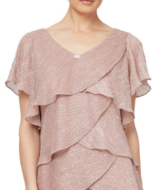 Vestido feminino com brilho e camadas SL Fashions, rosa, tamanho 16