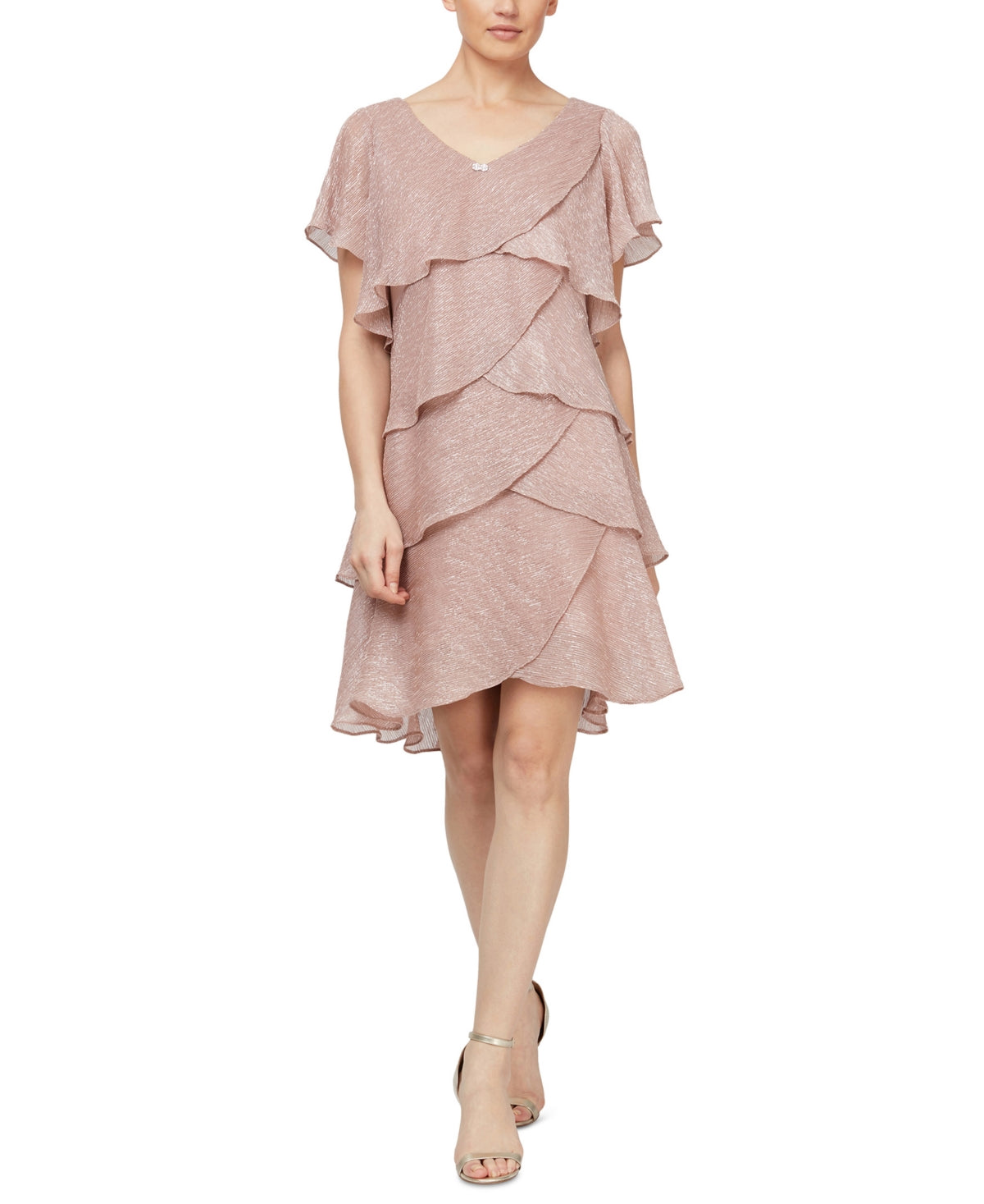 Vestido feminino com brilho e camadas SL Fashions, rosa, tamanho 18