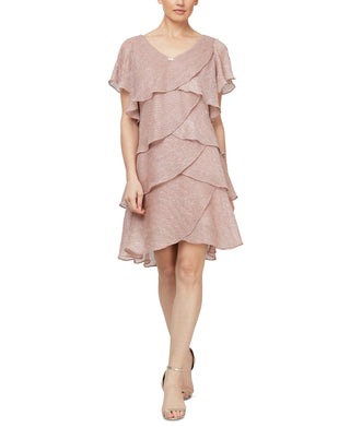 Vestido feminino com brilho e camadas SL Fashions, rosa, tamanho 18