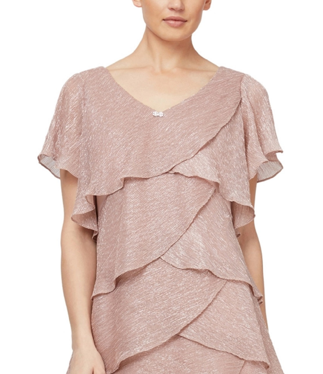Vestido feminino com brilho e camadas SL Fashions, rosa, tamanho 18