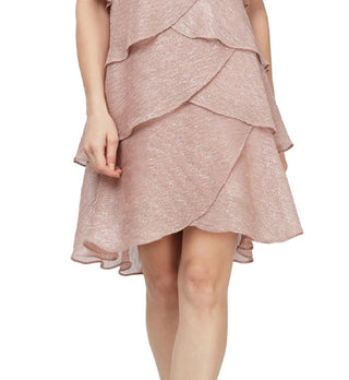 Vestido feminino com brilho e camadas SL Fashions, rosa, tamanho 18