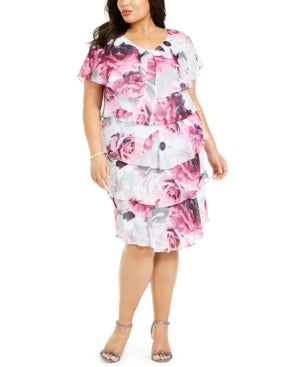 Vestido de festa feminino SL Fashions com decote abaixo do joelho, cinza, tamanho 14W