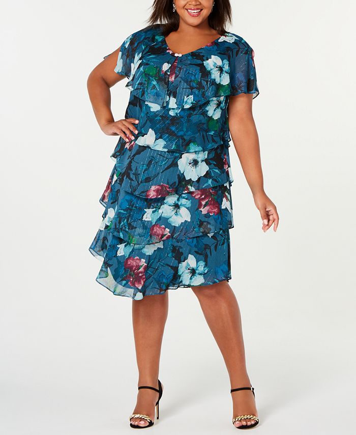 Vestido feminino em camadas SL Fashions, azul, tamanho 24W