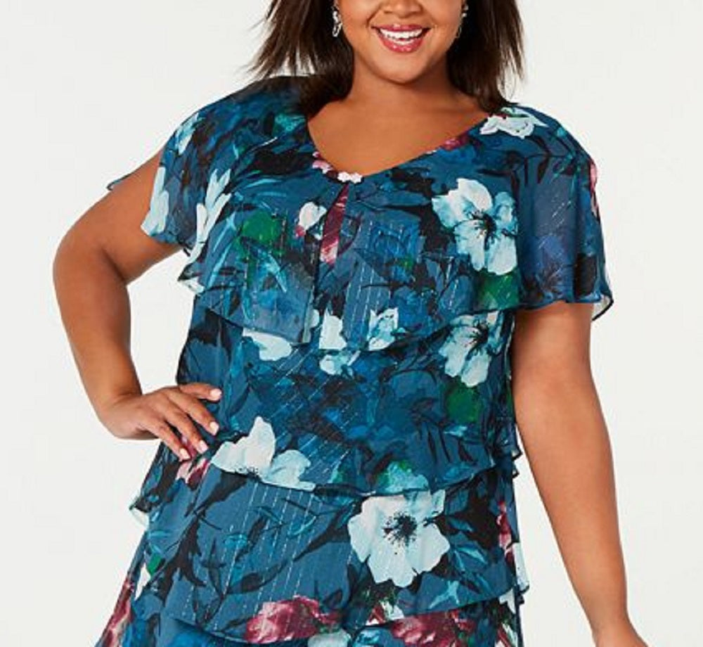 Vestido feminino em camadas SL Fashions, azul, tamanho 24W
